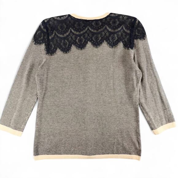 Ann Taylor Black Lace Stripe Whimsigoth Fairygoth Grandmacore Cardigan Sweater L - Picture 6 of 9